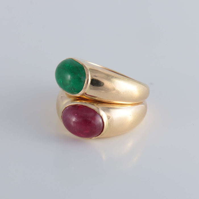 Bague 50 Poiray - Bague Double jonc Emeraude Rubis cabochons 58 Facettes 1