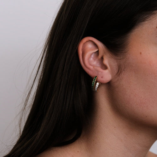 Boucles d'oreilles Créoles doubles Emeraudes Diamants 58 Facettes DV0187-2