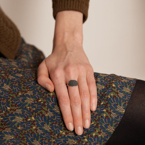 Bague 56 GINETTE NY - Bague Large Sequin Diamants noirs 58 Facettes DV0095-1