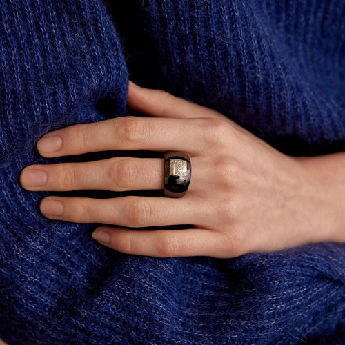 Bague 55 GUY LAROCHE- Bague Céramique noire Diamants 58 Facettes DV0006-1