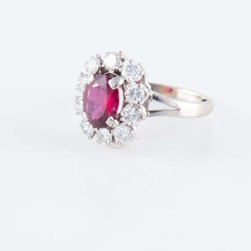 Bague Bague Marguerite Platine Rubis Diamants 58 Facettes 1