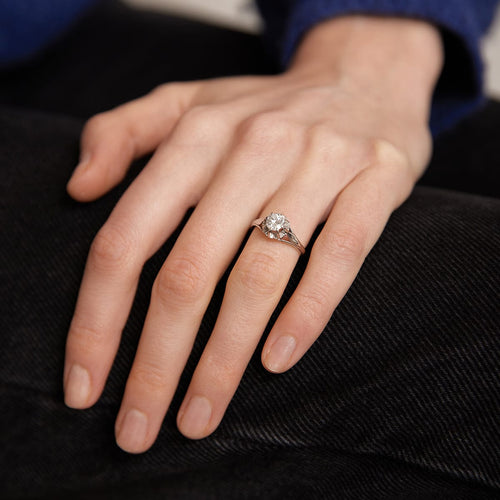 Bague 46 / Blanc/Gris / Or 750 Bague Solitaire Diamant 0.45 carat 58 Facettes 180182R