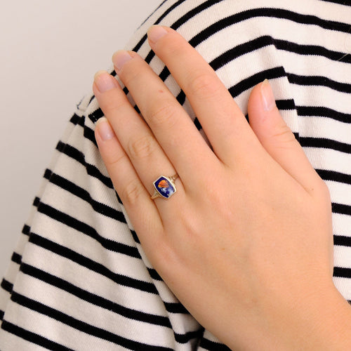 Bague 55 Bague Ancienne Email Or jaune 58 Facettes DV0222-9