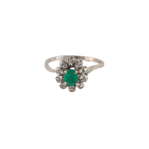 Bague 49 Bague Marguerite Emeraude et 10 Diamants 58 Facettes FM65