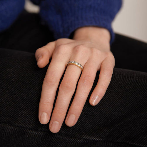 Bague 54 / Jaune / Or 750 Demi-alliance 6 Diamants 58 Facettes 220109R