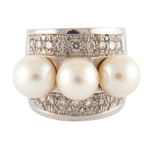 Bague Bague en or gris, diamants, perles 58 Facettes