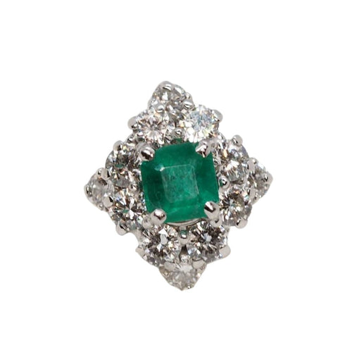 Bague Bague losangique en or gris, émeraude rectangle et diamants 58 Facettes 30220