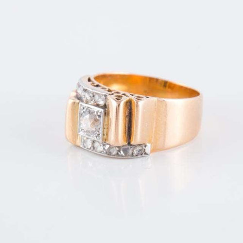 Bague 58.5 Bague Tank Platine Or jaune Diamants 58 Facettes HS20861