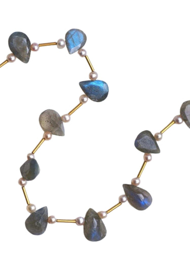 Collier Collier vintage pampilles labradorites, or et perles 58 Facettes