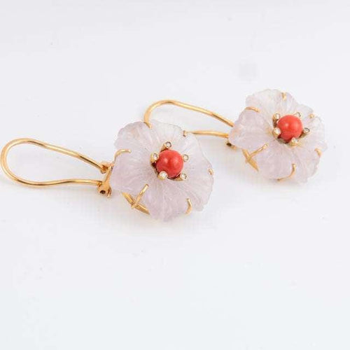 Boucles d'oreilles Boucles d'oreilles fleurs Cristal de roche Corail Diamants 58 Facettes B9624