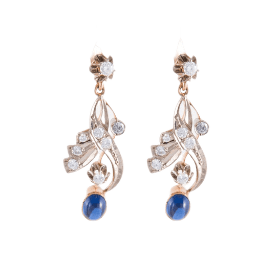 Boucles d'oreilles Boucles d'oreilles pendantes Saphirs cabochon Diamants 58 Facettes 1