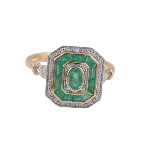 Bague Bague style Art Déco Emeraudes Diamants 58 Facettes 1