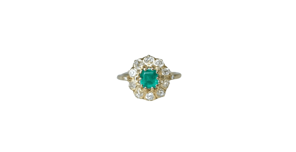 Bague 52 Bague marguerite Or jaune Emeraude et Diamants 58 Facettes