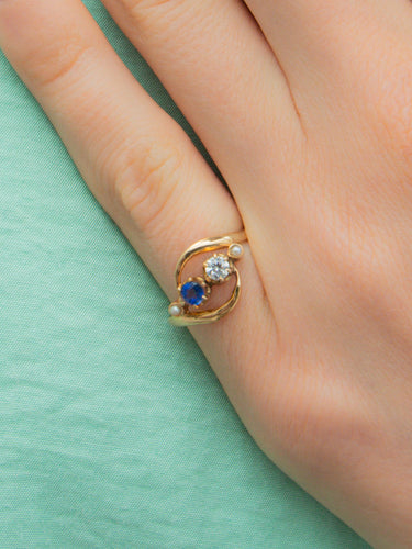 Bague 47 Bague Saphir et Saphirs blancs 58 Facettes B355