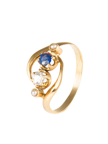 Bague 47 Bague Saphir et Saphirs blancs 58 Facettes B355