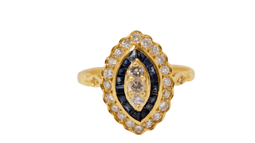 Bague Bague marquise or jaune saphirs calibrés et diamants 58 Facettes 30778