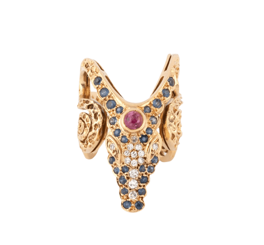 Bague Bague Lalaounis tête de crocodile en or jaune 58 Facettes