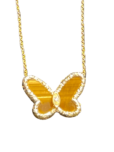 Pendentif Pendentif papillon œil de tigre or jaune et diamant 58 Facettes