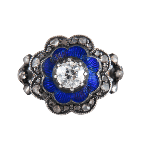 Bague 55 Bague Email bleu et Diamants 58 Facettes 220424