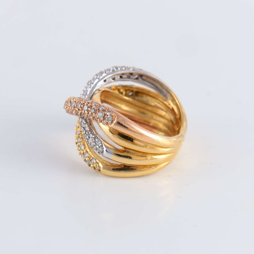 Bague 47 Bague Croisée 3 ors pavage Diamants 58 Facettes FM117