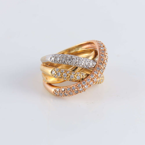 Bague 47 Bague Croisée 3 ors pavage Diamants 58 Facettes FM117