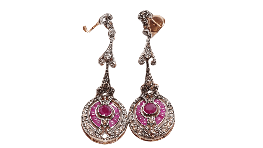 Boucles d'oreilles Boucles d'oreilles en or rose et argent, rubis et diamants 58 Facettes 30351