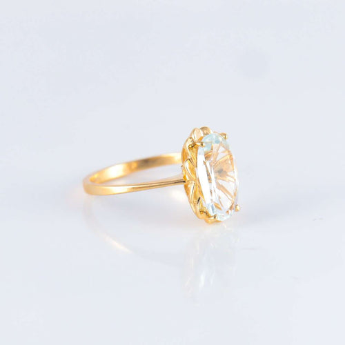 Bague 53 Bague Aigue-marine ovale 58 Facettes JE209