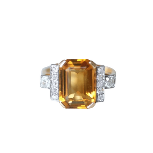 Bague 53.5 Bague cocktail Or rose Platine Citrine Diamants 58 Facettes