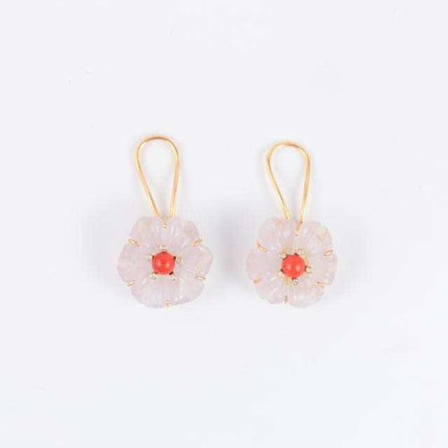 Boucles d'oreilles Boucles d'oreilles fleurs Cristal de roche Corail Diamants 58 Facettes B9624
