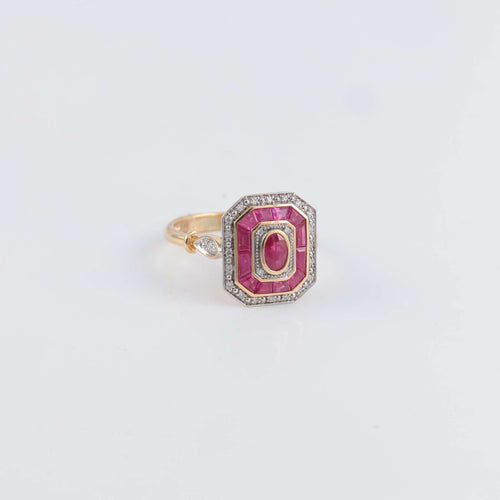 Bague 53.5 Bague Style Art Déco Rubis  Diamants 58 Facettes 1