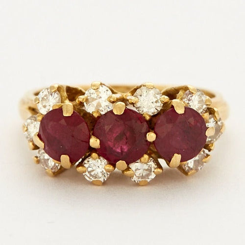 Bague 53 Bague or jaune, trois rubis et diamants 58 Facettes DV0507-3