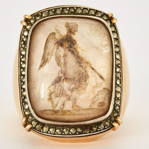 Bague Importante Bague or jaune et gris, dôme de cristal de roche 58 Facettes DV0529-2