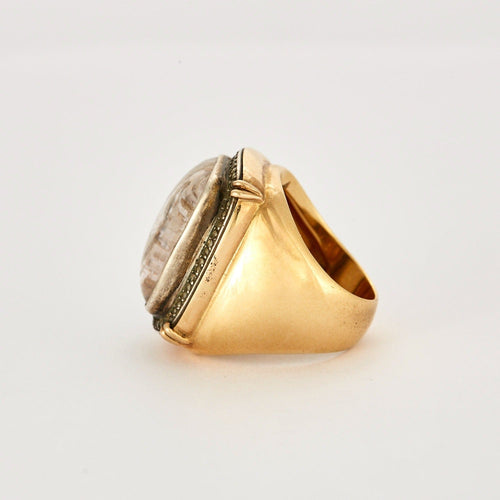 Bague Importante Bague or jaune et gris, dôme de cristal de roche 58 Facettes DV0529-2