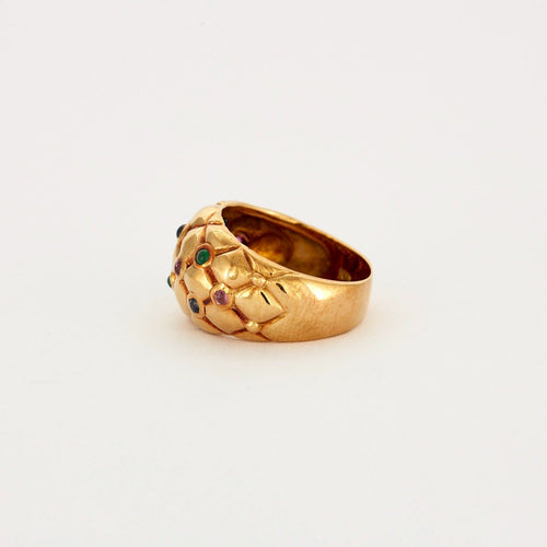 Bague Bague boule en or jaune matelassé saphirs rubis et émeraudes 58 Facettes DV0542-3