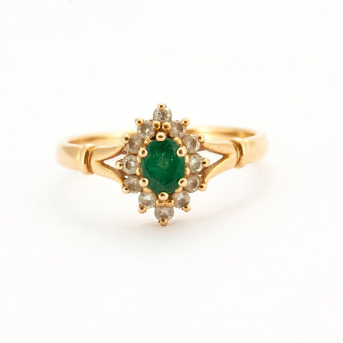 Bague Bague marguerite or jaune, émeraude et diamants 58 Facettes DV1340-2