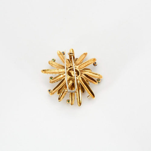 Broche Broche Clip Fleur - Or jaune diamants saphirs et émeraudes 58 Facettes DV0554-1