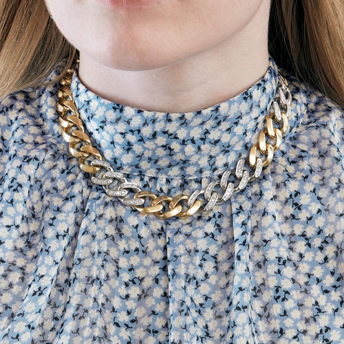 Collier Pomellato - Rare demie parure gourmette en or jaune et or gris, diamants 58 Facettes DV2198-1