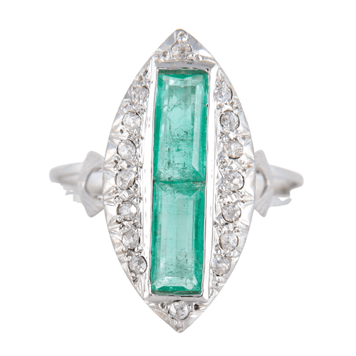 Bague 53 Bague Marquise Emeraudes Diamants 58 Facettes 8392