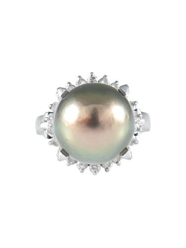 Bague Bague platine et perle grise de Tahiti 58 Facettes 384