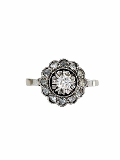 Bague 53 Bague marguerite ancienne or blanc diamants 58 Facettes 1-868/1