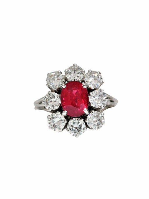 Bague 54 Bague or blanc marguerite rubis et diamants 58 Facettes 1-171/1