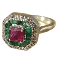 Bague Bague Argent Rubis Emeraudes et Diamants 58 Facettes Ref1595