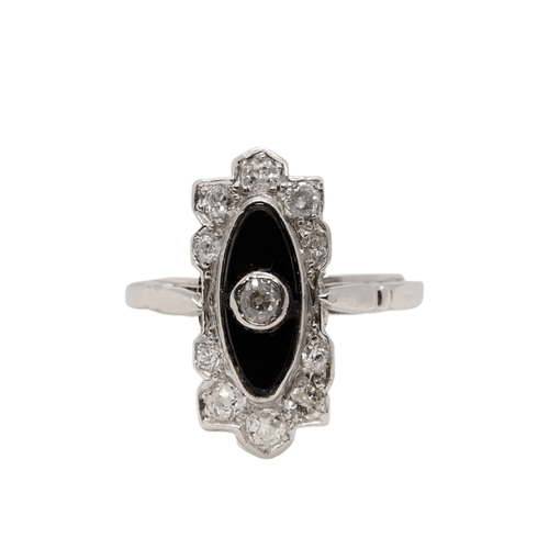 Bague Bague Art Déco en platine, onyx et diamants 58 Facettes 30395