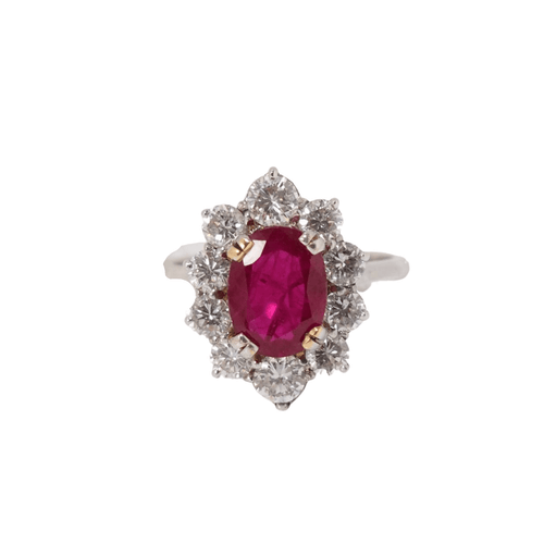 Bague Bague marguerite or blanc rubis ovale et diamants 58 Facettes 30987