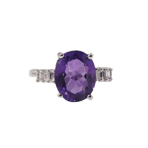 Bague 53 Bague or blanc améthyste et diamants 58 Facettes 30951