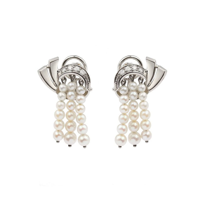 Boucles d'oreilles Boucles d'Oreilles Twists Perles Pampilles Diamants Or Gris 58 Facettes BO225
