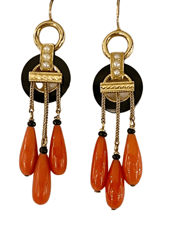 Boucles d'oreilles Pendants d'Oreilles Or Onyx Corail 58 Facettes 862568