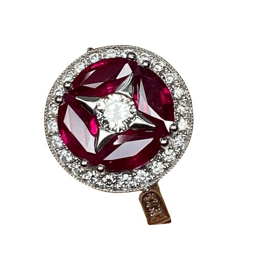 Bague Bague en Or jaune, Rubis navettes & diamants 58 Facettes