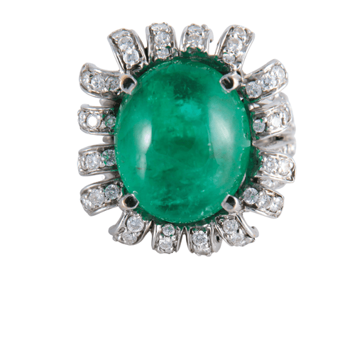 Bague 52 Bague Fleur Emeraude cabochon Diamants 58 Facettes 324E112