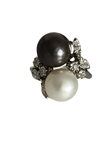 Bague 51 Bague Toi & Moi Or blanc Perles Diamants 58 Facettes 5074